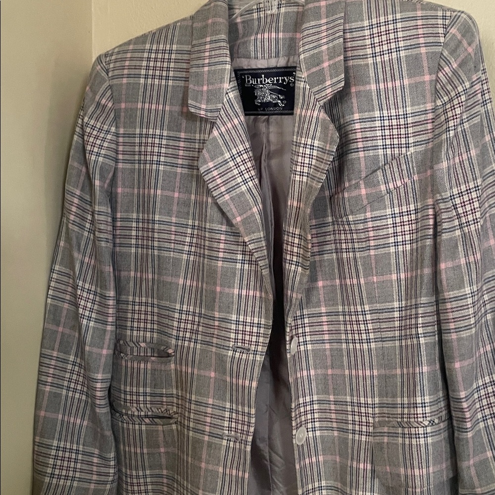 Burberry Gray and Pink Plaid Blazer